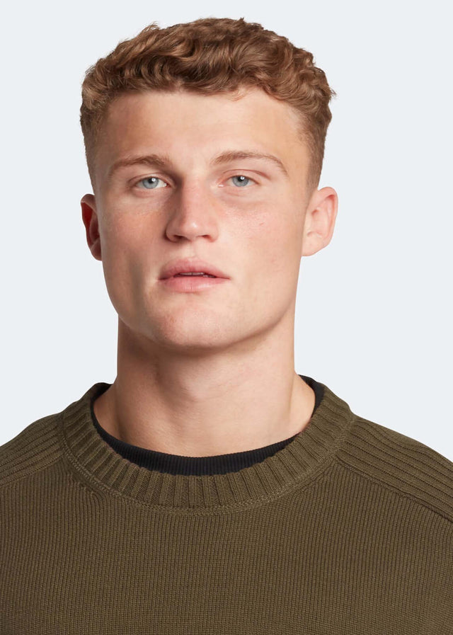 Lyle & Scott Sweaters  Shoulder detail crew neck knit jumper - olive 