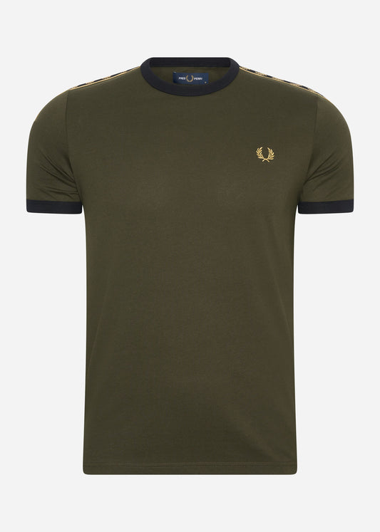 fred perry gold taped ringer t-shirt hunting green