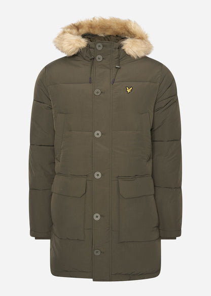 Lyle & Scott Jassen  Heavyweight longline puffer jacket - olive 