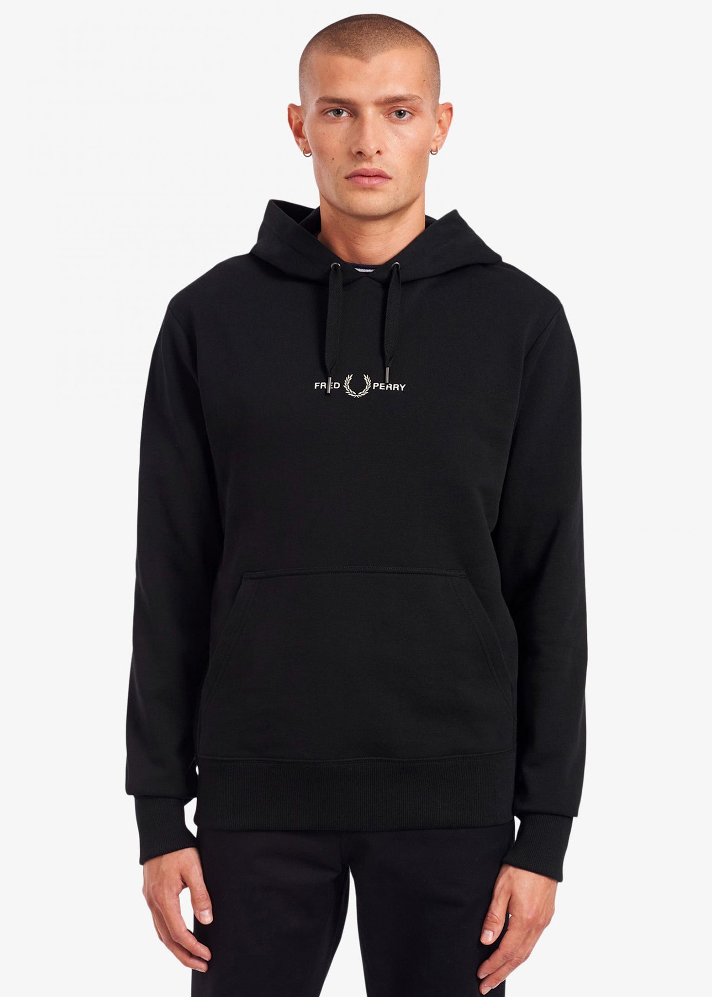 Fred Perry embroidered hooded sweatshirt zwart