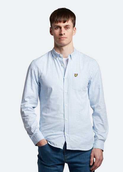 Lyle & Scott Overhemden  LS slim fit gingham shirt - light blue white 