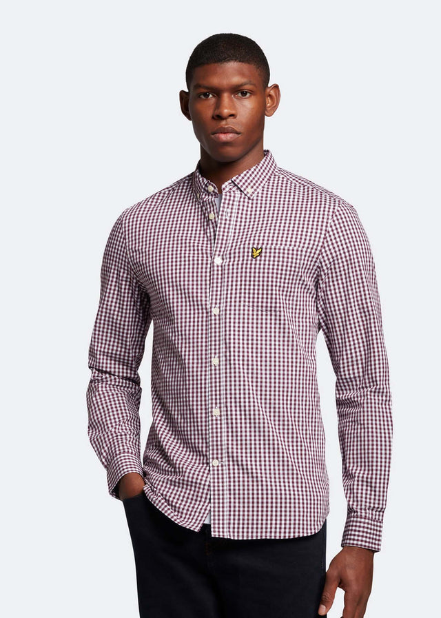 Lyle & Scott Shirts  LS slim fit gingham shirt - burgundy white 
