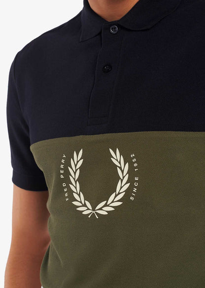 Fred Perry Polo's  Printed colour block poloshirt - navy 