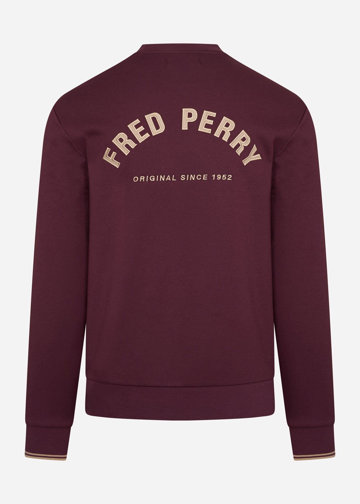 fred perry crewneck sweater burgundy back print