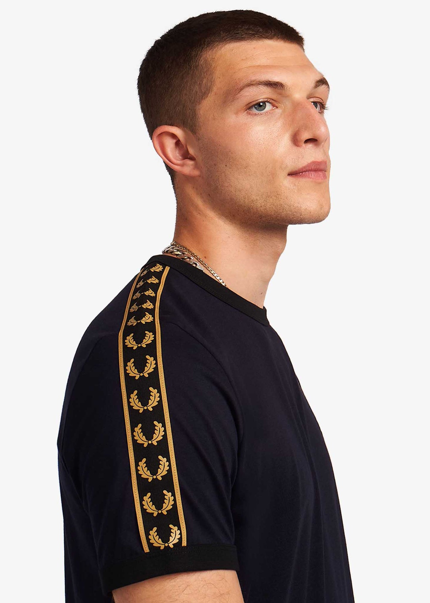 Gold taped ringer t-shirt - navy