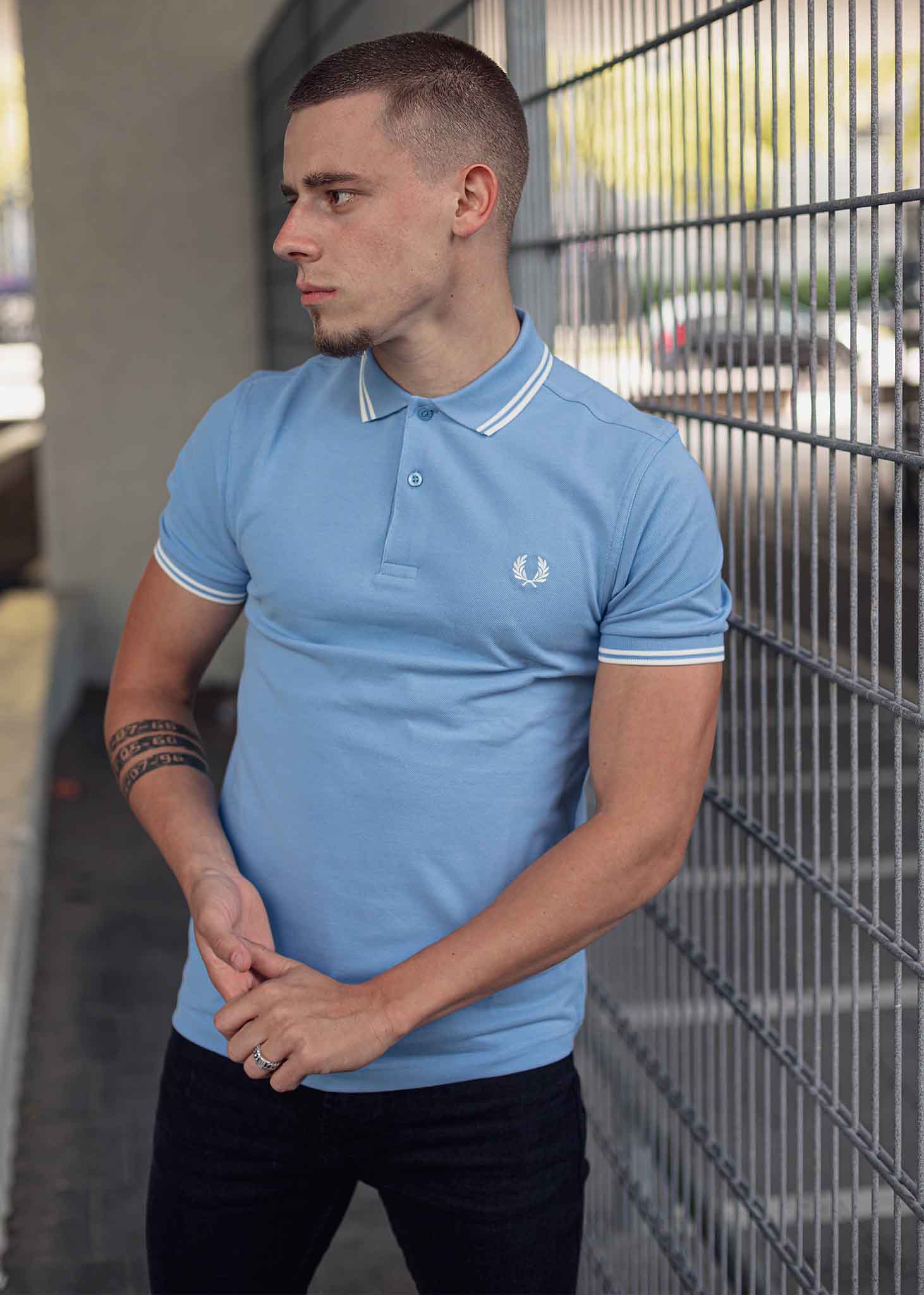 Fred perry sky blue hot sale polo